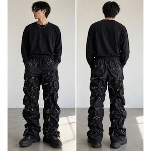 Mnml black & White bungee cord pants size medium Parachute Pants Gorpcore